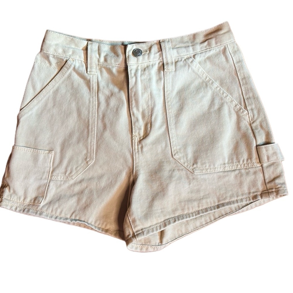 Pacsun Beige tan denim workwear cargo highwaisted shorts 100% cottton sz 27